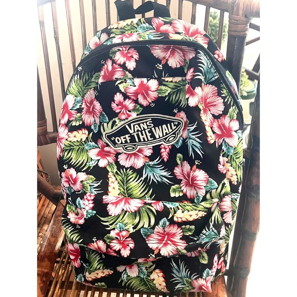 Vans 'Off The Wall' Realm Tropical Backpack Hawaiian Kawaii Black Floral